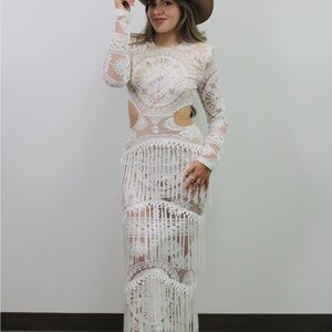 White Lace Fringe Maxi Dress